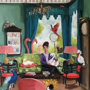The Ornithologist Often Brought Her Work Home - Fine Art Print, Giclée, Giclee Print, Fun Art, Whimsical Art, Bird Art, French Canvas Studio