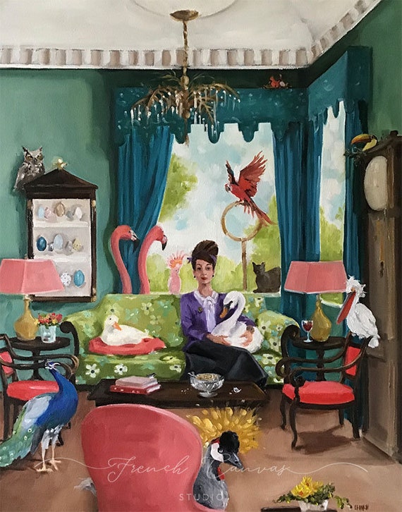 The Ornithologist Often Brought Her Work Home - Fine Art Print, Giclée, Giclee Print, Fun Art, Whimsical Art, Bird Art, French Canvas Studio