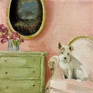 Lucky Finds A Home -  6 x 6 Fine Art Print, Dog Art,  Giclee Print, French Canvas Studio, Dog Lover, Original Artwork, Lisa Finch Artist