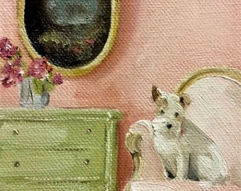 Lucky Finds A Home -  6 x 6 Fine Art Print, Dog Art,  Giclee Print, French Canvas Studio, Dog Lover, Original Artwork, Lisa Finch Artist