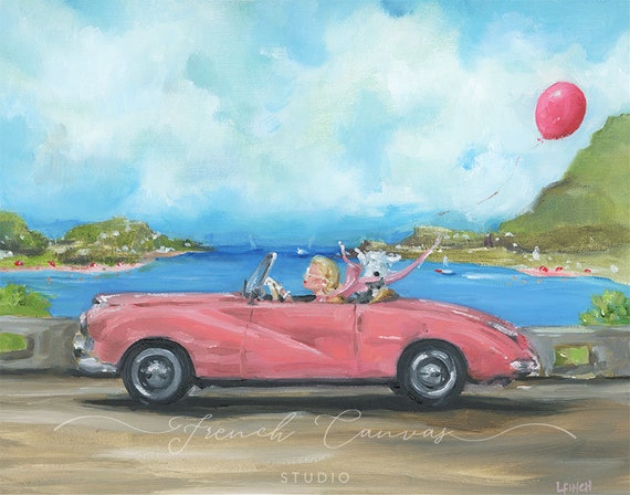 A Riviera Kind of Day -  Fine Art Print, Giclée, Giclee Art Print, Original Artwork, Wall Art, French Canvas Studio, Whimsical Art, Dog Art