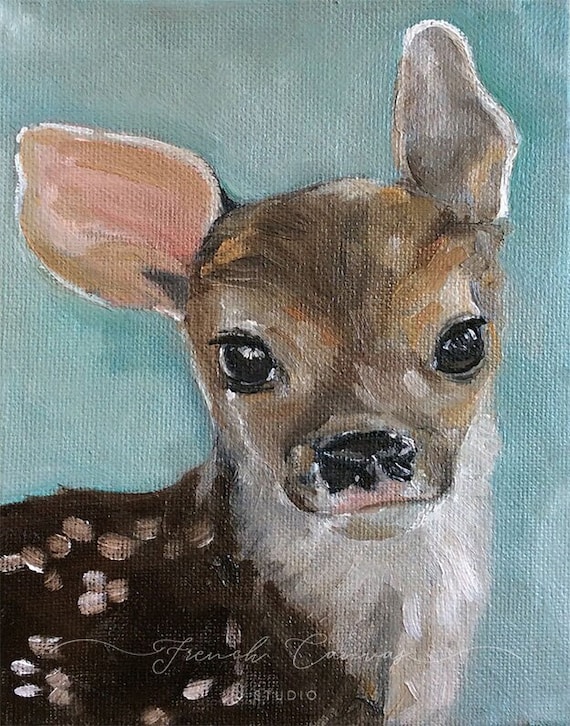 Little Doe - Fine Art Print, Giclée, Giclee Print, Whimsical Wall Art, Children's Art, Animal Art, French Canvas Studio
