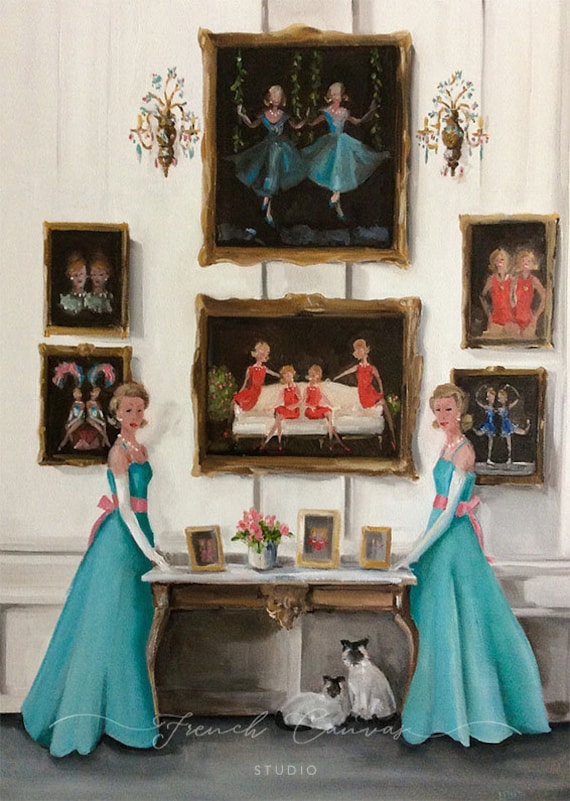 Twins Run in the Family,  Fine Art Print, Whimsical Art, Giclée, Giclee Print, French Canvas Studio, Original Artwork, Lisa Finch, Twins