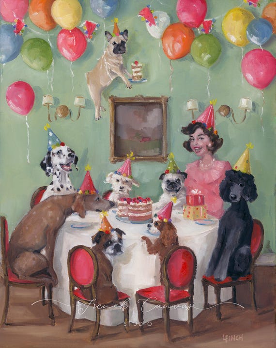 Angel Food Cake - Fine Art Print by Lisa Finch, French Canvas Studio, Whimsical Dog Party Wall Art