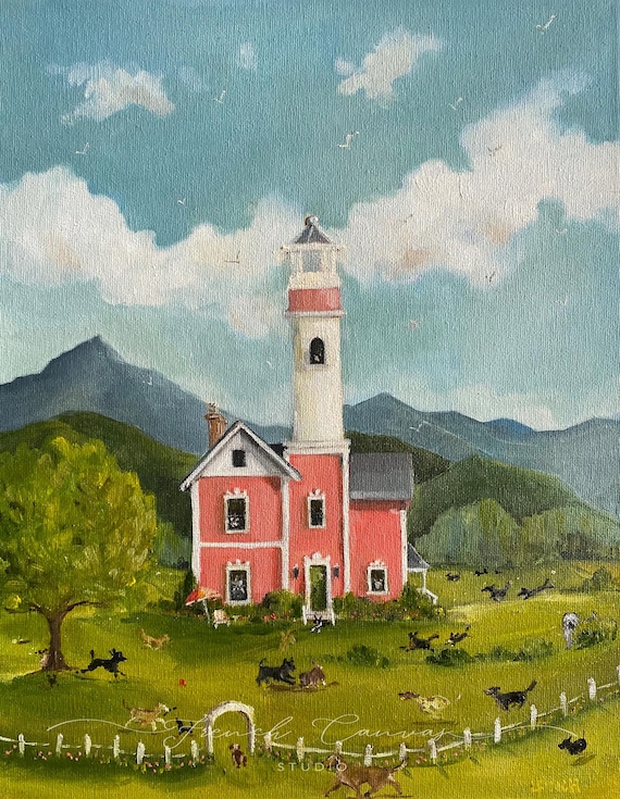 Happy Tails - Original 11 x 14 Oil on Canvas by Lisa Finch, French Canvas Studio, Whimsical Dog Art