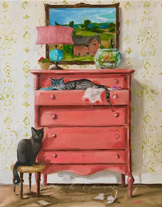 The Goldfish Bowl - Fine Art Pint, Giclée, Giclee Print, Cat Art, French Canvas Studio