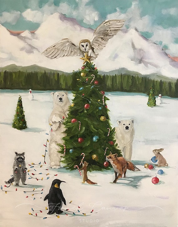The Christmas Star - Fine Art Print, Giclée, Giclee Print, Whimsical Wall Art, Animal Art, Holiday, French Canvas Studio