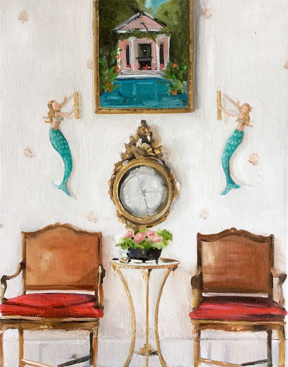 The Mermaid Lounge - Fine Art Print, Giclée, Giclee Print, Whimsical Wall Art, Mermaid, French Canvas Studio