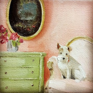 Lucky Finds A Home -  6 x 6 Fine Art Print, Dog Art, Vintage Style, Giclee Print, French Canvas Studio