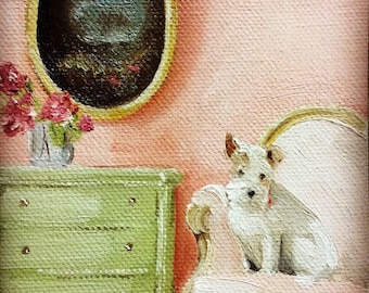 Lucky encuentra un hogar - Impresión de bellas artes 6 x 6, arte del perro, estilo vintage, impresión giclée, estudio de lienzo francés