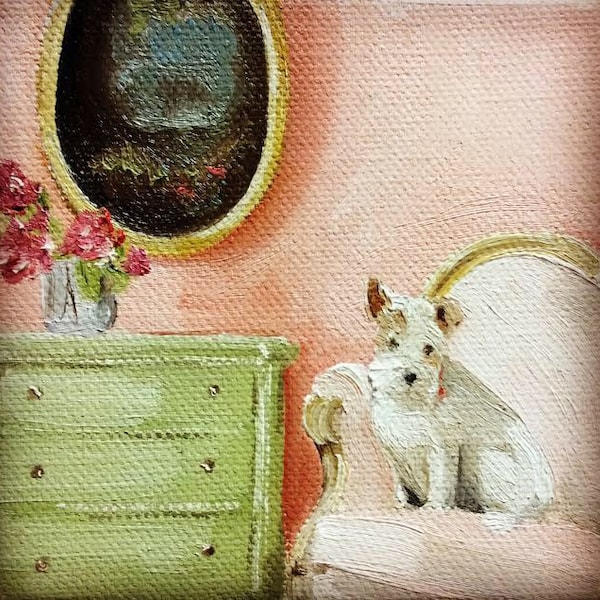 Lucky Finds A Home -  6 x 6 Fine Art Print, Dog Art, Vintage Style, Giclee Print, French Canvas Studio