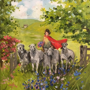 Afternoon Strollers - Fine Art Print, Giclee Print, Whimsical Art, Walking with Dogs, Dog Art, French Canvas Studio