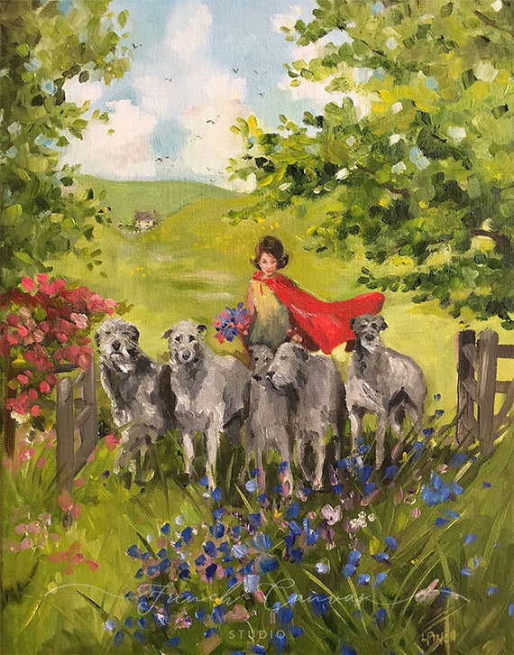 Afternoon Strollers - Fine Art Print, Giclee Print, Whimsical Art, Walking with Dogs, Dog Art, French Canvas Studio