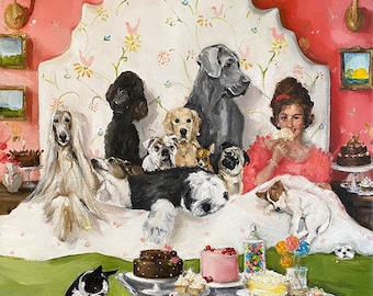 Sweet Dreams - Fine Art Print, Whimsical Artwork, French Canvas, Dog Art, Giclée, Art Print, Original Art, Art, French Canvas Studio, Animal