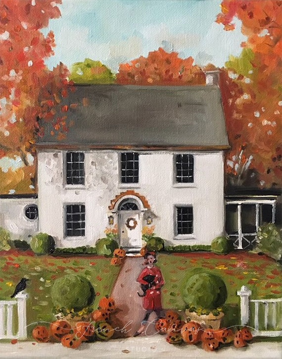 Autumn Chorale - Fine Art Print, Giclée, Giclee Art Print, Original Artwork, Wall Art, French Canvas Studio, Whimsical Art, House, Art