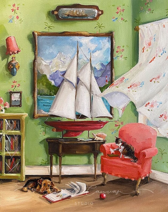 Tails of the Sea - Fine Art Print, Giclee, Art Print, Animal Art, Seaside, French Canvas, Whimsical Art