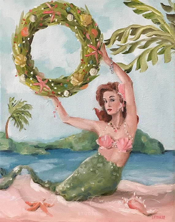 The Mermaid Wreath - Fine Art Print, Giclee, Giclee Print, French Canvas Studio, Mermaid, Whimsical Art