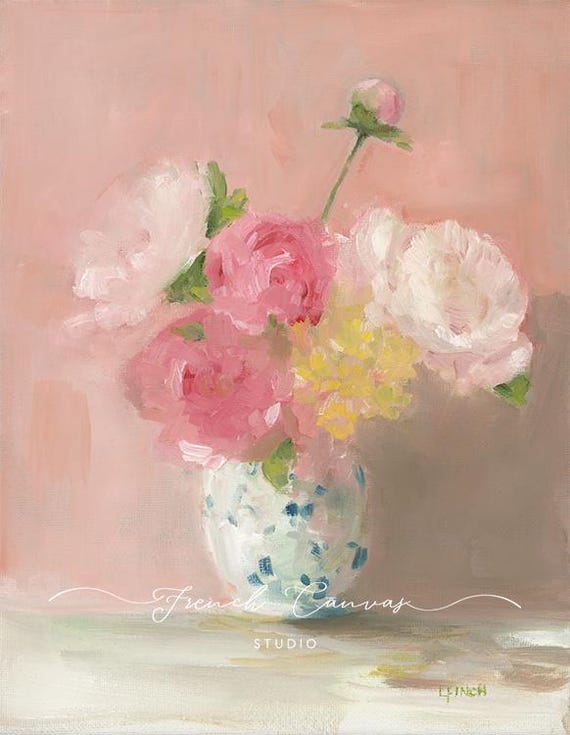 Summer's Posy - Fine Art Print, Floral Artwork, French Canvas Studio, Peonies, Lisa Finch Artist, Wall Art, Giclee Print, Giclée
