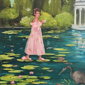 Morning Stroll in the Gardens at Giverny - Fine Art Print, Giclée, Giclee Art Print, Wall Art, Whimsical Art, French Canvas Studio