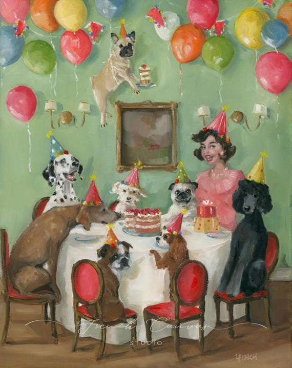 Angel Food Cake - Fine Art Print by Lisa Finch, French Canvas Studio, Whimsical Dog Party Wall Art