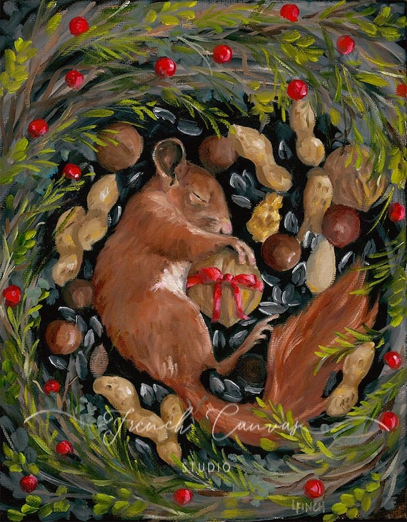 A Little Gift - Fine Art Print, Giclee, Lisa Finch artist, French Canvas Studio, Animal Art, Whimsical, Art Print