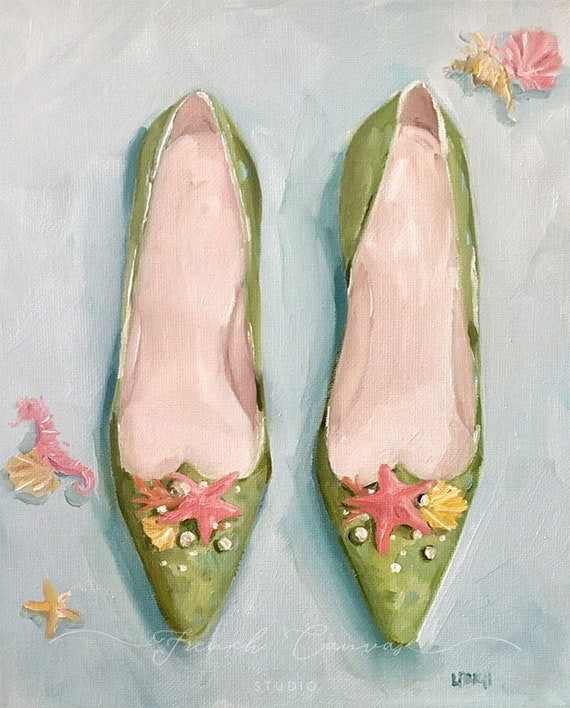 Seashell Slippers - Fine Art Print, Giclée, Giclee Print, Shoe Art, Mermaid, Still Life, French Canvas Studio