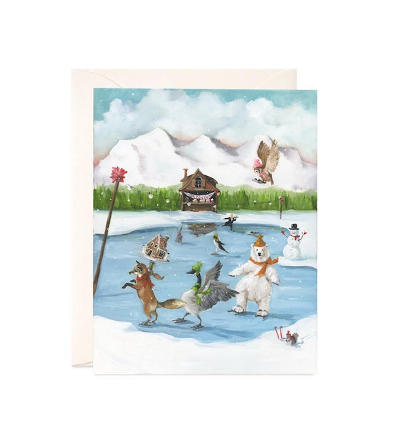 Skating Party - Boxed Set of 8 Notecards, Lisa Finch Artist,  Art on a Card
