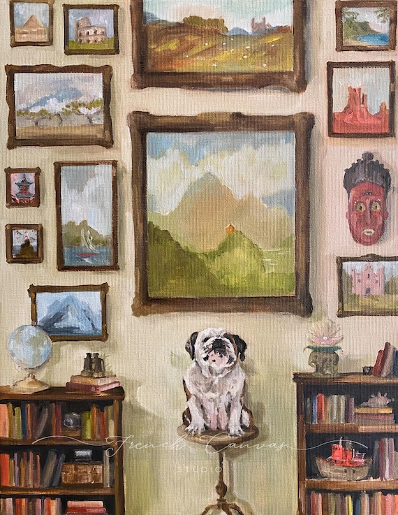 Wallis Was a World Traveller - Original 11 x 14 Oil on Canvas. Whimsical Wall Art, Lisa Finch, French Canvas Studio