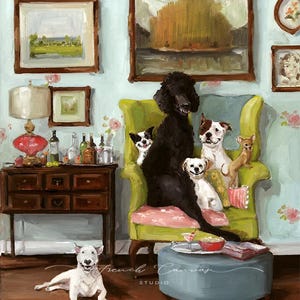 Happy Hour Art Print, Whimsical Dogs Wall Art