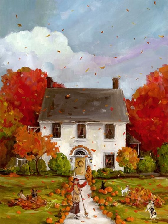 Falling Leaves - Fine Art Print, Giclée, Giclee Print, Whimsical Art, Original Artwork, Art Print, Wall Art,  French Canvas Studio