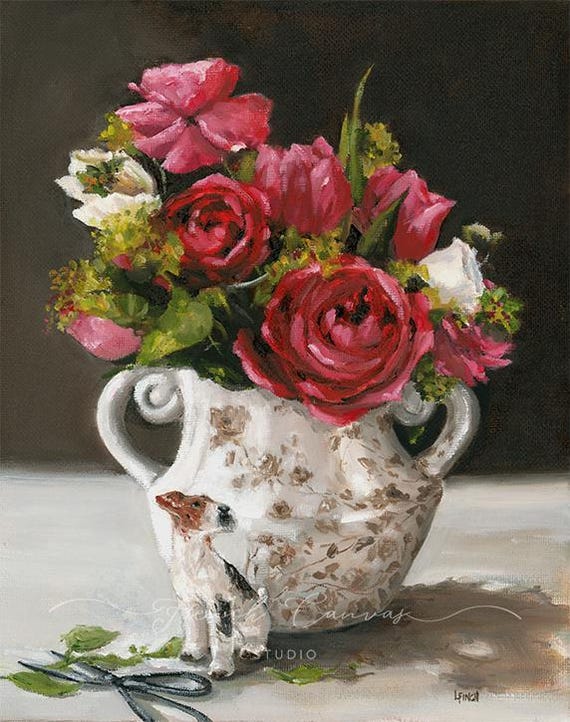 Garden Charm - Fine Art Print, Giclée, Floral Art, Still Life, Whimsical, French Canvas Studio, Original Artwork