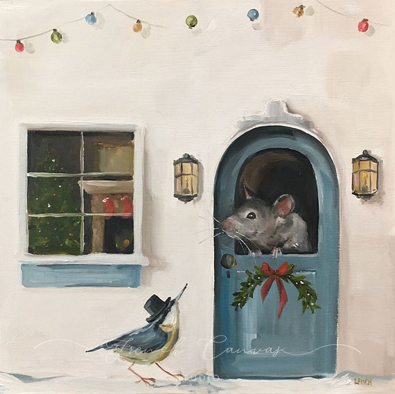 Merry Chrismouse - Fine Art Print, Giclee, Giclee Print, Whimsical Wall Art, Animal Art, French Canvas Studio