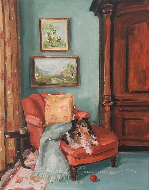 The Red Ball - Fine Art Print, Giclée, Giclee Print, Wall Art, Dog Art, French Canvas Studio