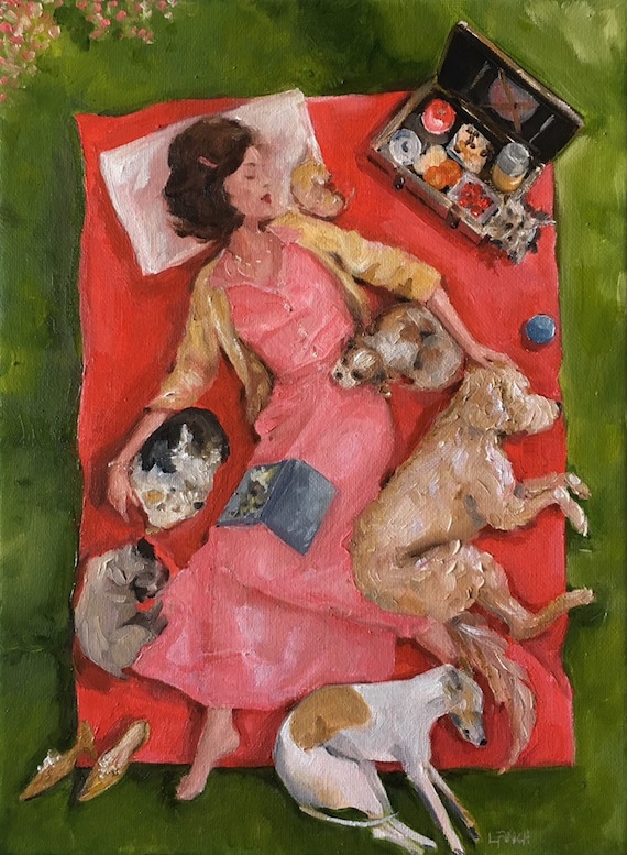Dreamers - Fine Art Print, Dogs, Dog Art, Giclee Print, Whimsical Art, French Style