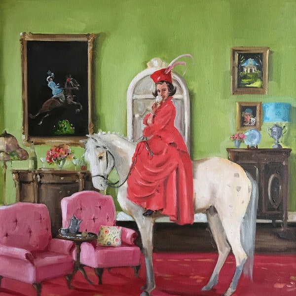 The Whimsical Wanderings of Wilhemina Wickledown - Fine Art Print, Fun Art, Whimsical Wall Art, Horse Art, Giclée Print