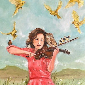The Fiddler - Fine Art Print by Lisa Finch, French Canvas Studio, Whimsical Collection of Birds
