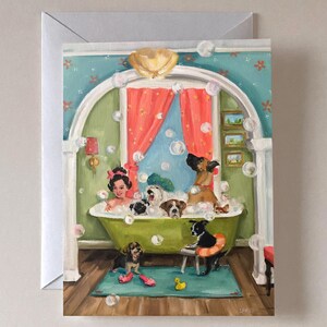 Le bain moussant - coffret de 8 cartes, cartes vierges, oeuvre d'art Lisa Finch, studio de toile Français, carte de correspondance, oeuvre d'art sur carte