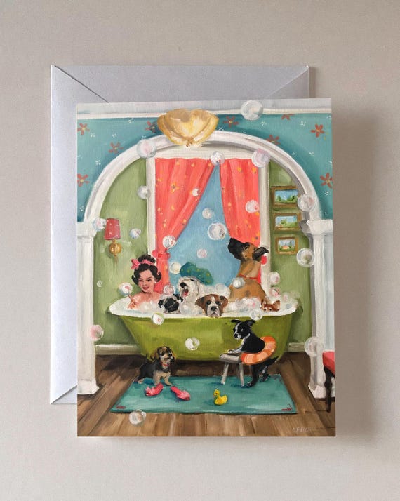 The Bubblebath - Boxed Set of 8 Notecards, Blank Cards, Lisa Finch Art, French Canvas Studio, Note Card, Art on a Card