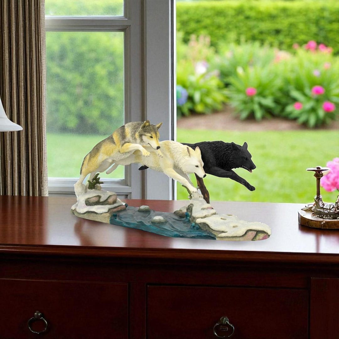 Library Display Wolves Arctic Wildlife Collection Three Wolves on Ice Decor Statue Sculpture ...