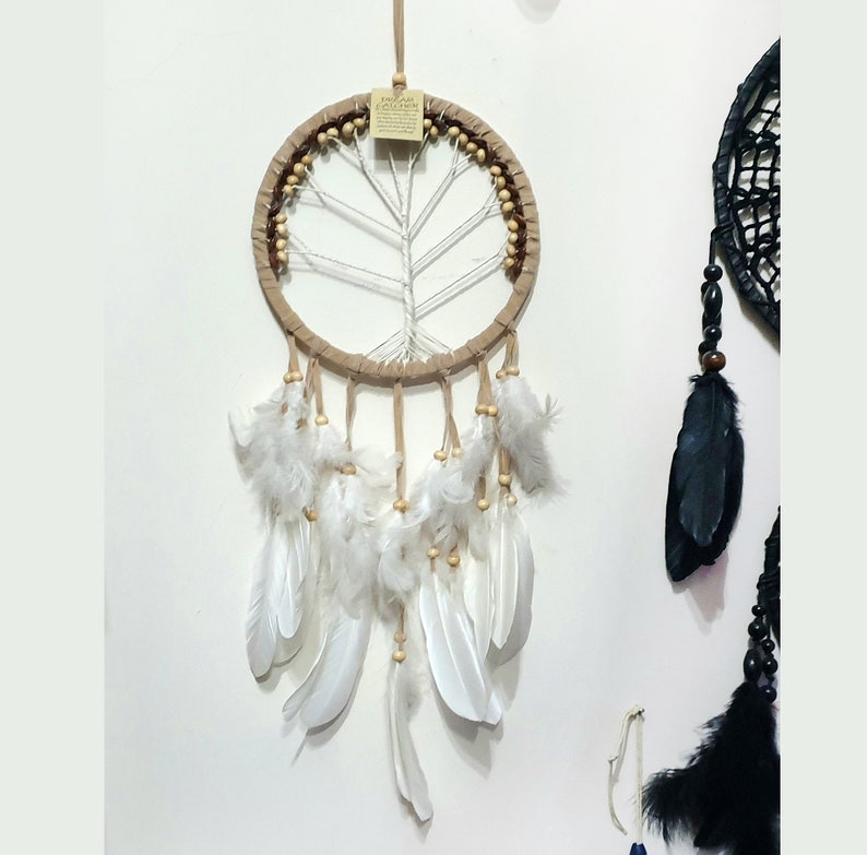 Beige Tree of Life Dream Catcher Hippie Wall Hanging Housewarming Gift Cozy Indian Home Decoration image 3