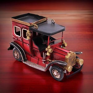 Antique Red Vintage Car - Handmade Metal Truck Model - Gift for Him Her - Housewarming Gift - Delivery Vehicle - Home Decor - Classic Car