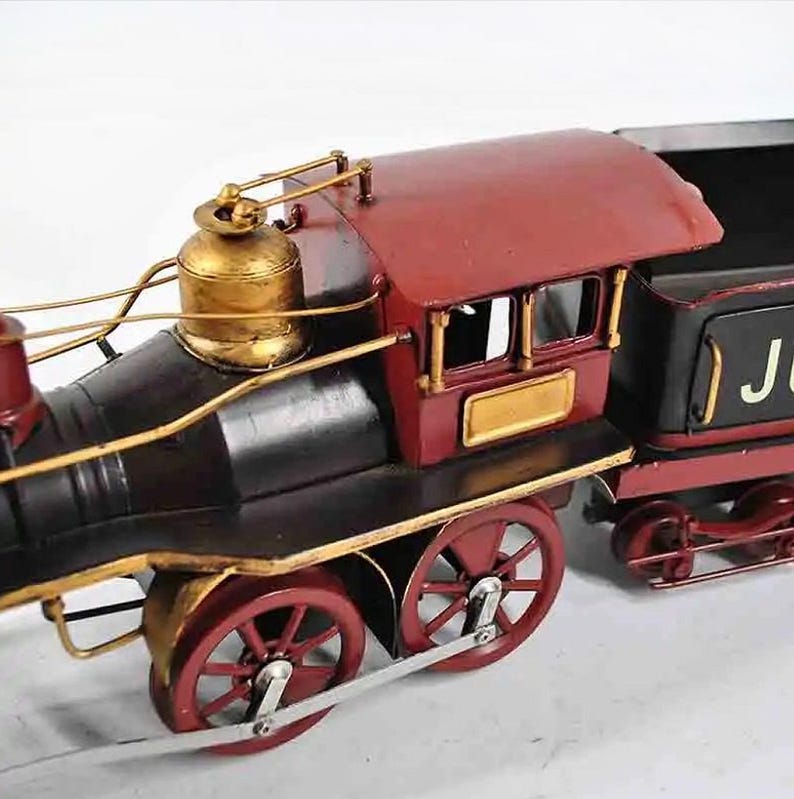 Antique Style Tin Locomotive, Red & Black Train Car, Desk Decor - Etsy