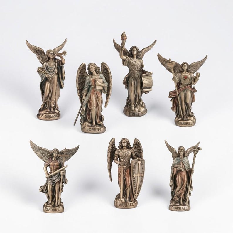 Veronese Seven Archangels Figurine Set, Bronze Finish Angel Statues ...