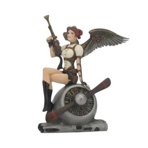 Female Warrior Sitting On Propeller Engine Decorative Figurine Steampunk Fantasy Art Home Decor Collectible