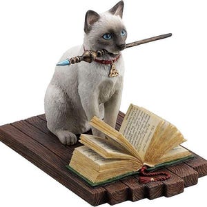 Wizard Cat Statue, Magic Figurine, Sorcerer Cat Decor, Marble Powder Collectible, Hand Painted Bibelot image 3