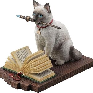 Wizard Cat Statue, Magic Figurine, Sorcerer Cat Decor, Marble Powder Collectible, Hand Painted Bibelot image 4