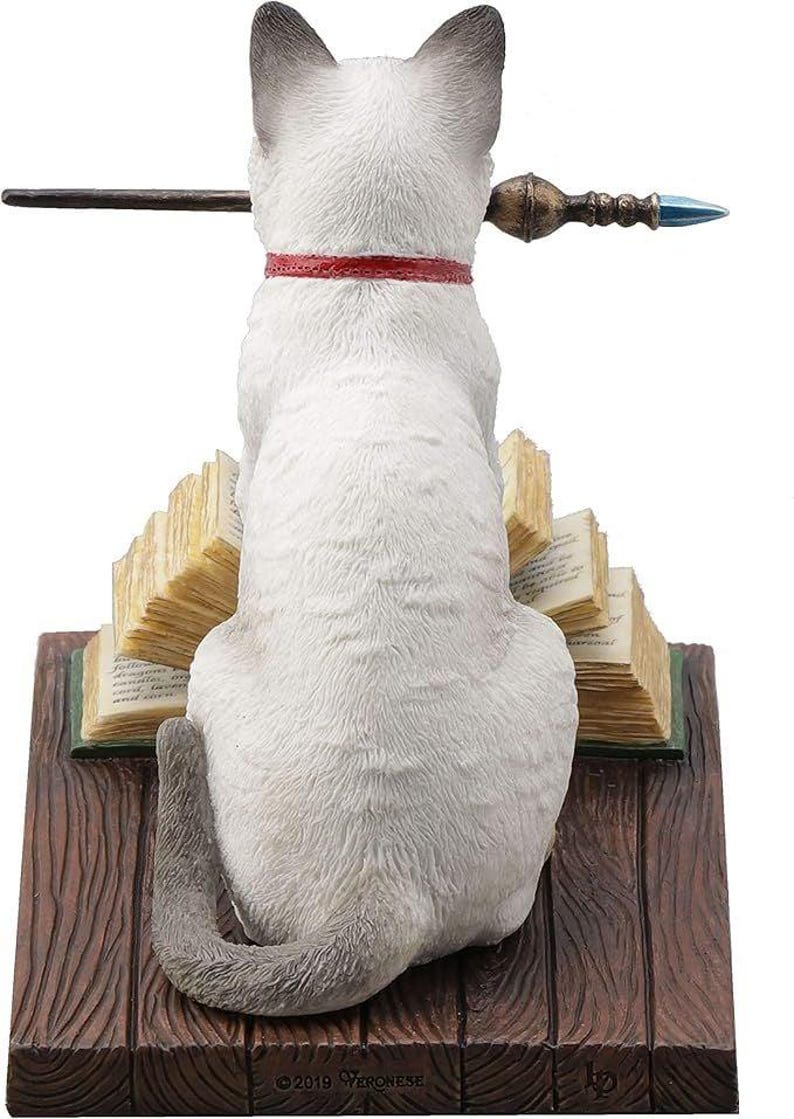 Wizard Cat Statue, Magic Figurine, Sorcerer Cat Decor, Marble Powder Collectible, Hand Painted Bibelot image 6
