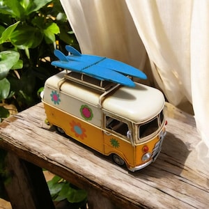 Red or Yellow  Camper Van/Vintage Design /Medium Tin Camper Van Picture Frame and Money Box -Desk decor