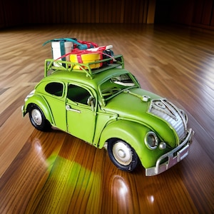 Green Hippie Bohem Beetle -Mini bug car-Vintage Design - Tin Bug Desk Decor -XMAS Gift -Home Decor