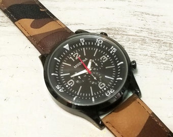 Free Fast Shipping - Camouflage Brown Unisex Watch - Gift for Her-Him - Modern Design Unisex Watch - Vegan Leather Military Wrist Watch